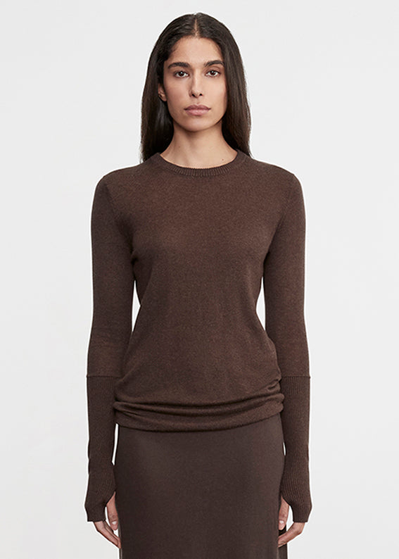 Fine Cashmere Knitted Crewneck Sweater | Bitter Chocolate