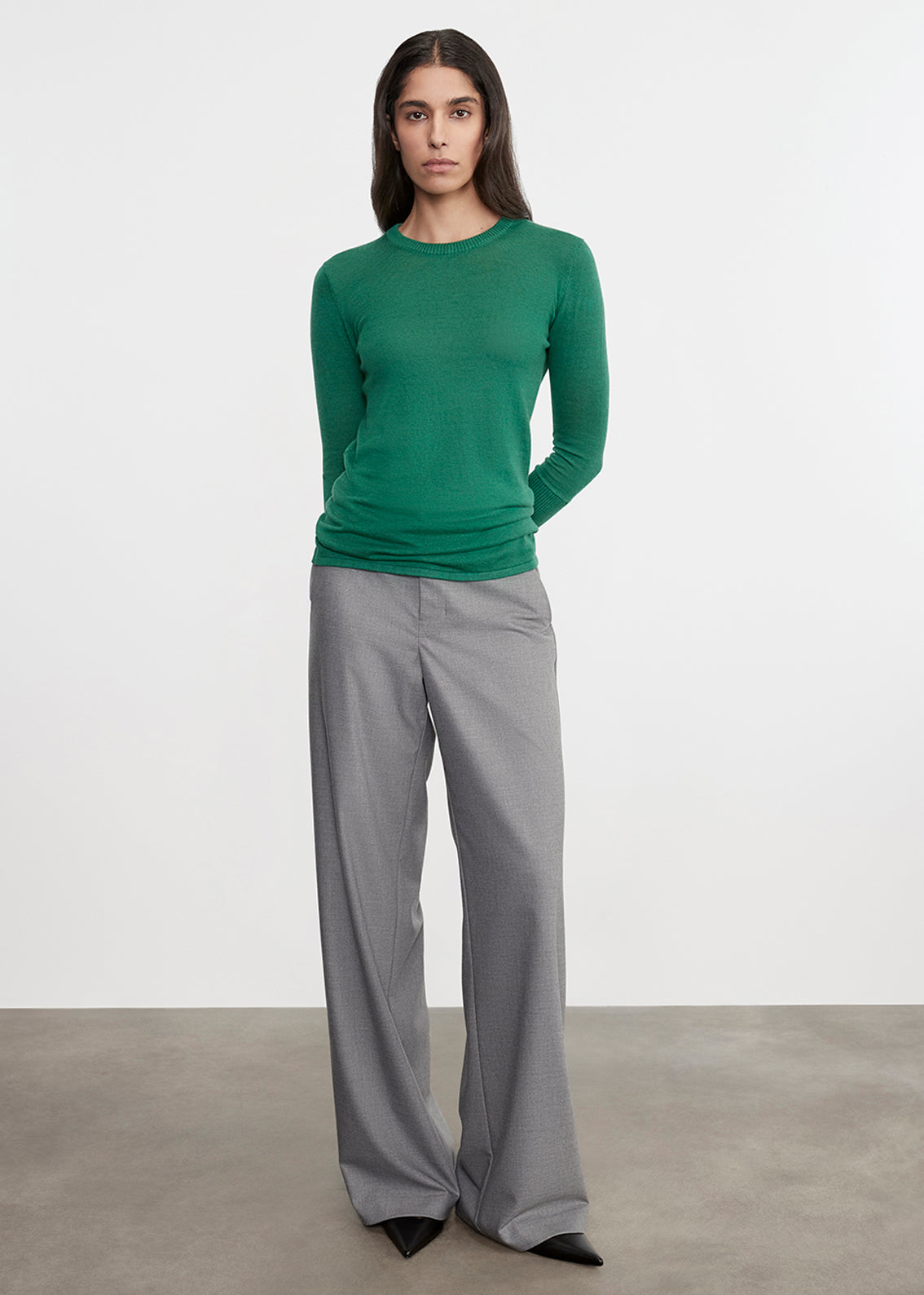 Fine Cashmere Knitted Crewneck Sweater | Emerald
