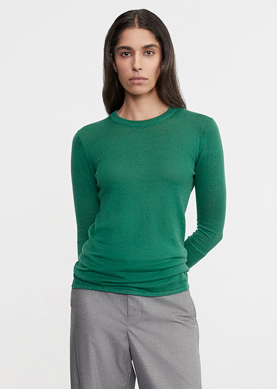Fine Cashmere Knitted Crewneck Sweater | Emerald