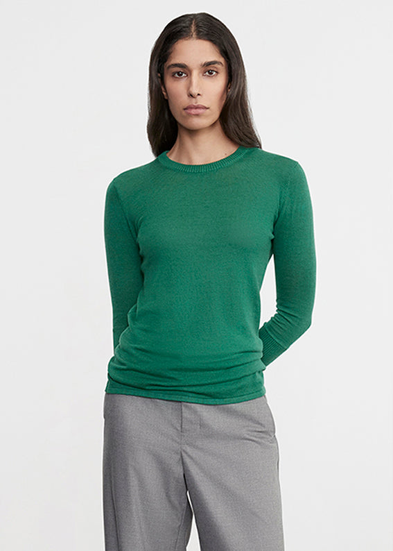 Fine Cashmere Knitted Crewneck Sweater | Emerald
