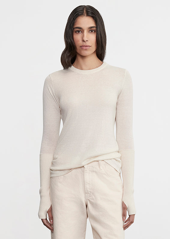 Fine Cashmere Knitted Crewneck Sweater | Ivory