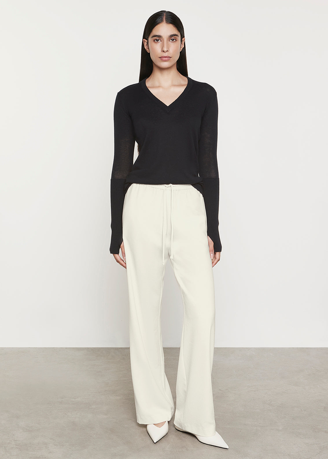 Crepe Drawstring Pant | Cream