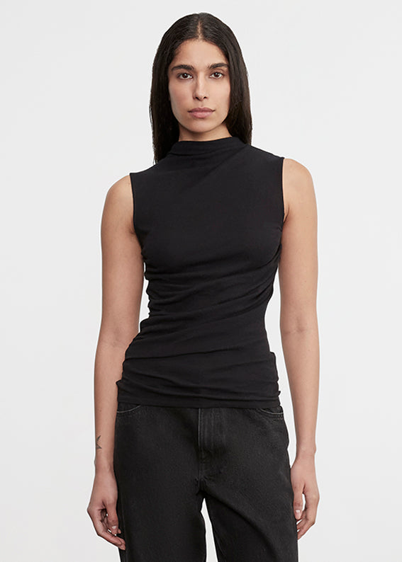 Cashmere Sleeveless Twist Top | Black