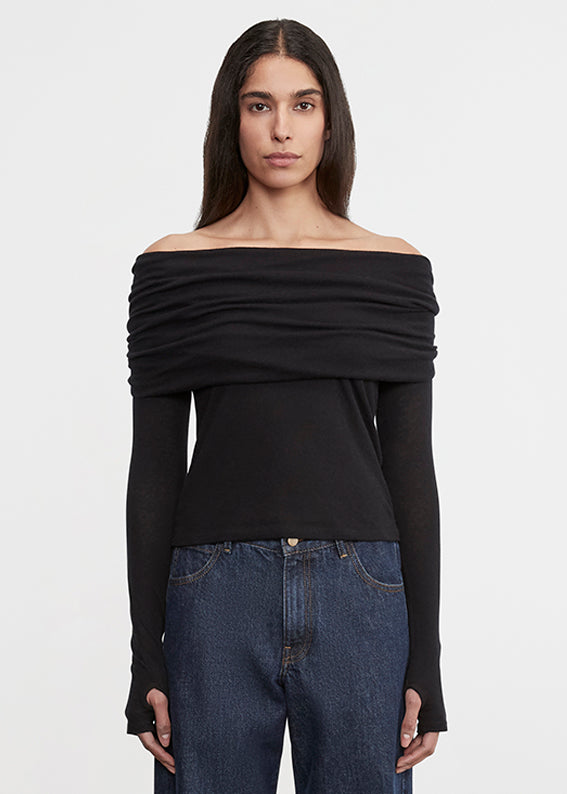 Cashmere L/S Off-Shoulder Top | Black