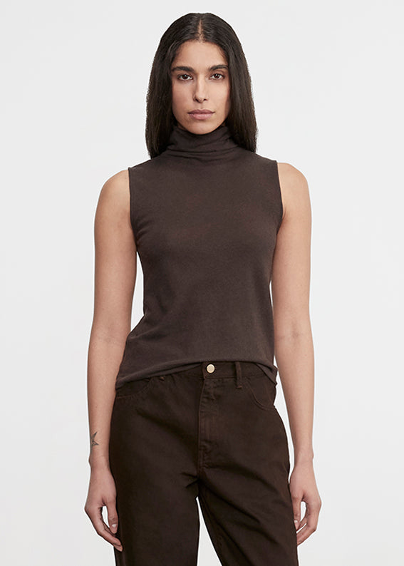 Cashmere Sleeveless Halter | Dark Brown
