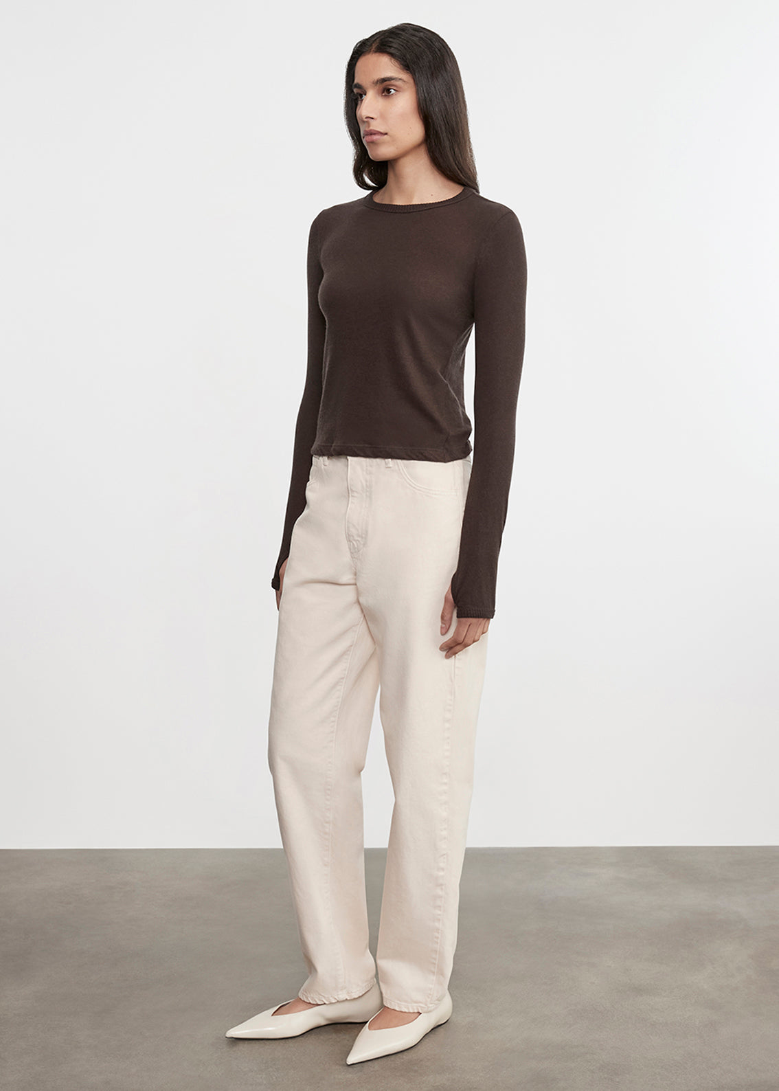 Cashmere New Classic L/S Crew | Dark Brown