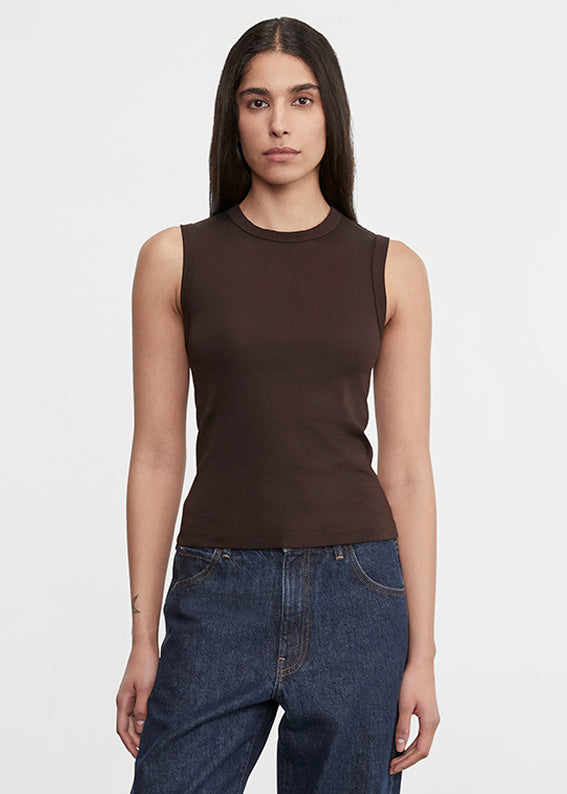 Cashmere New Classic Sleeveless Crew | Dark Brown