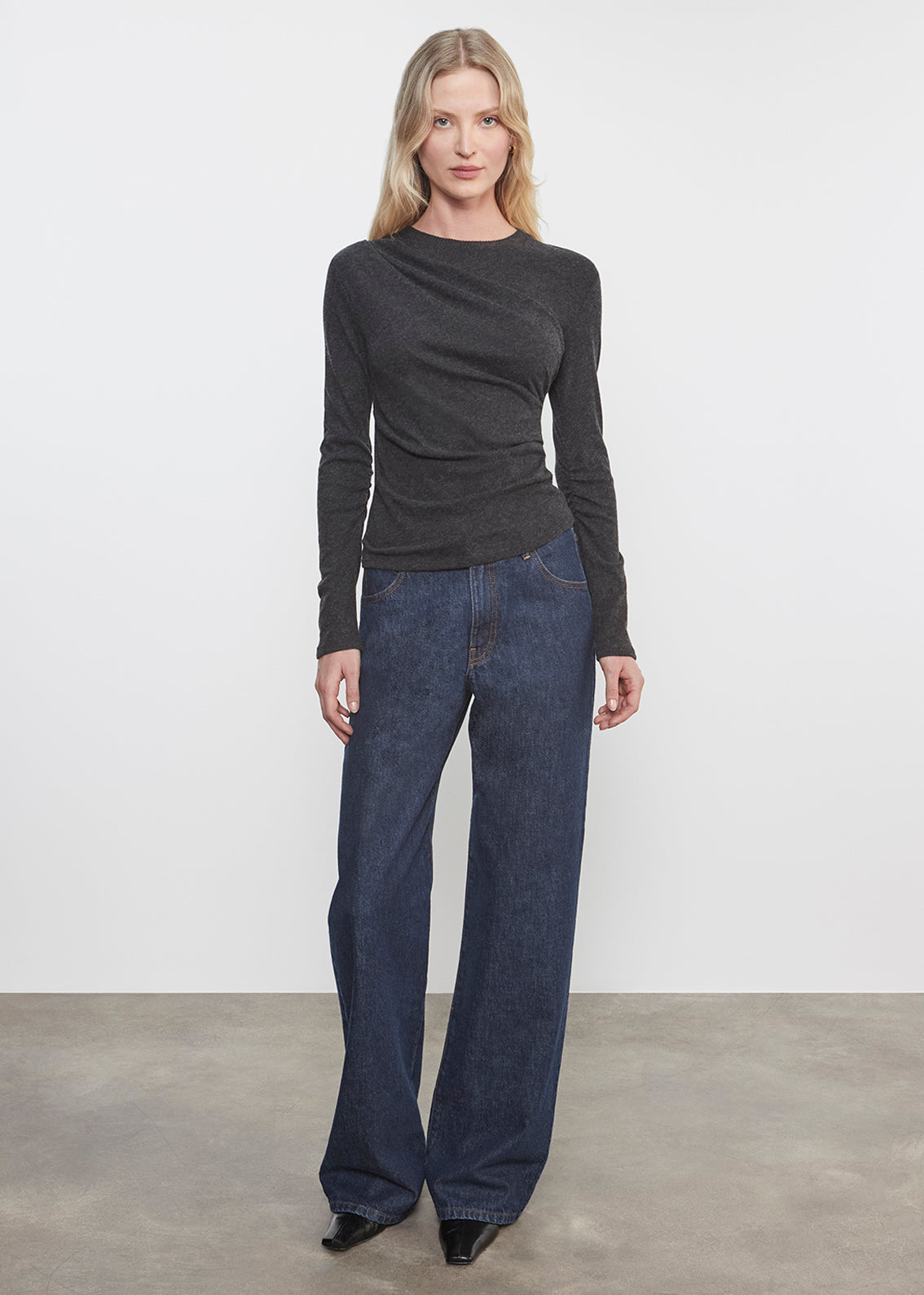 Cashmere Draped L/S Crew | Charcoal