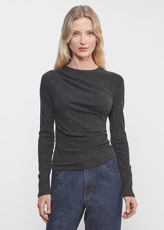 Cashmere Draped L/S Crew | Charcoal