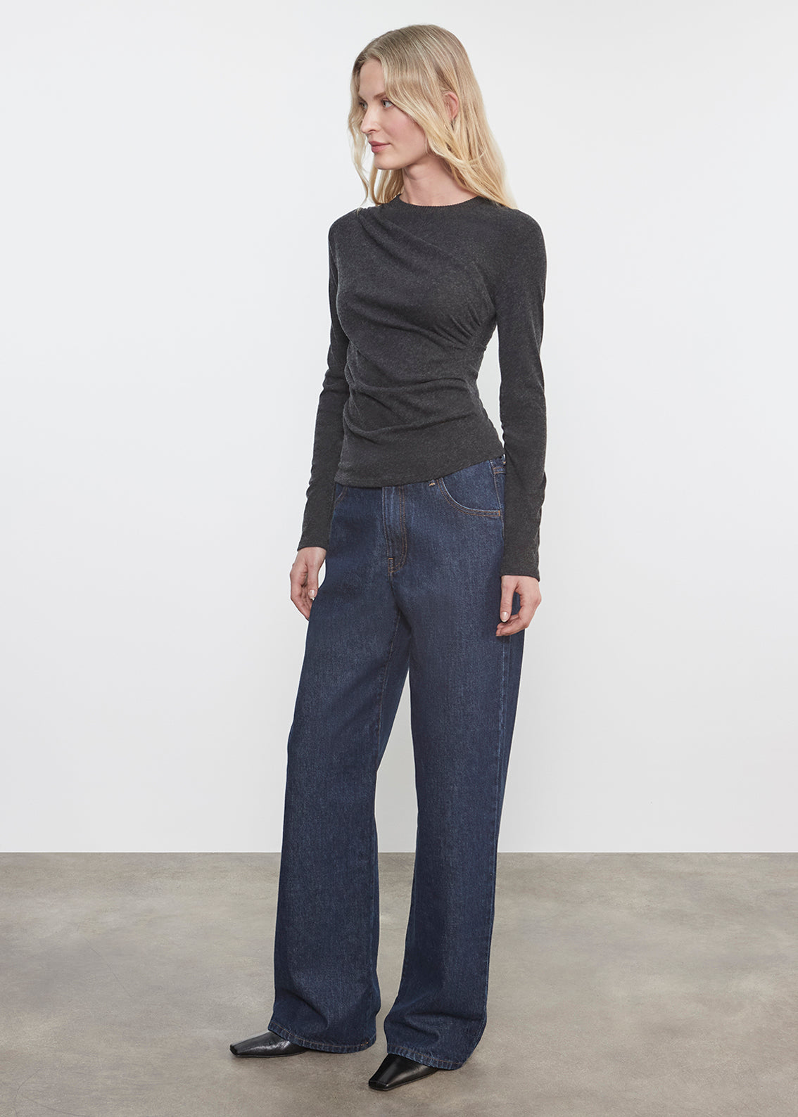 Cashmere Draped L/S Crew | Charcoal
