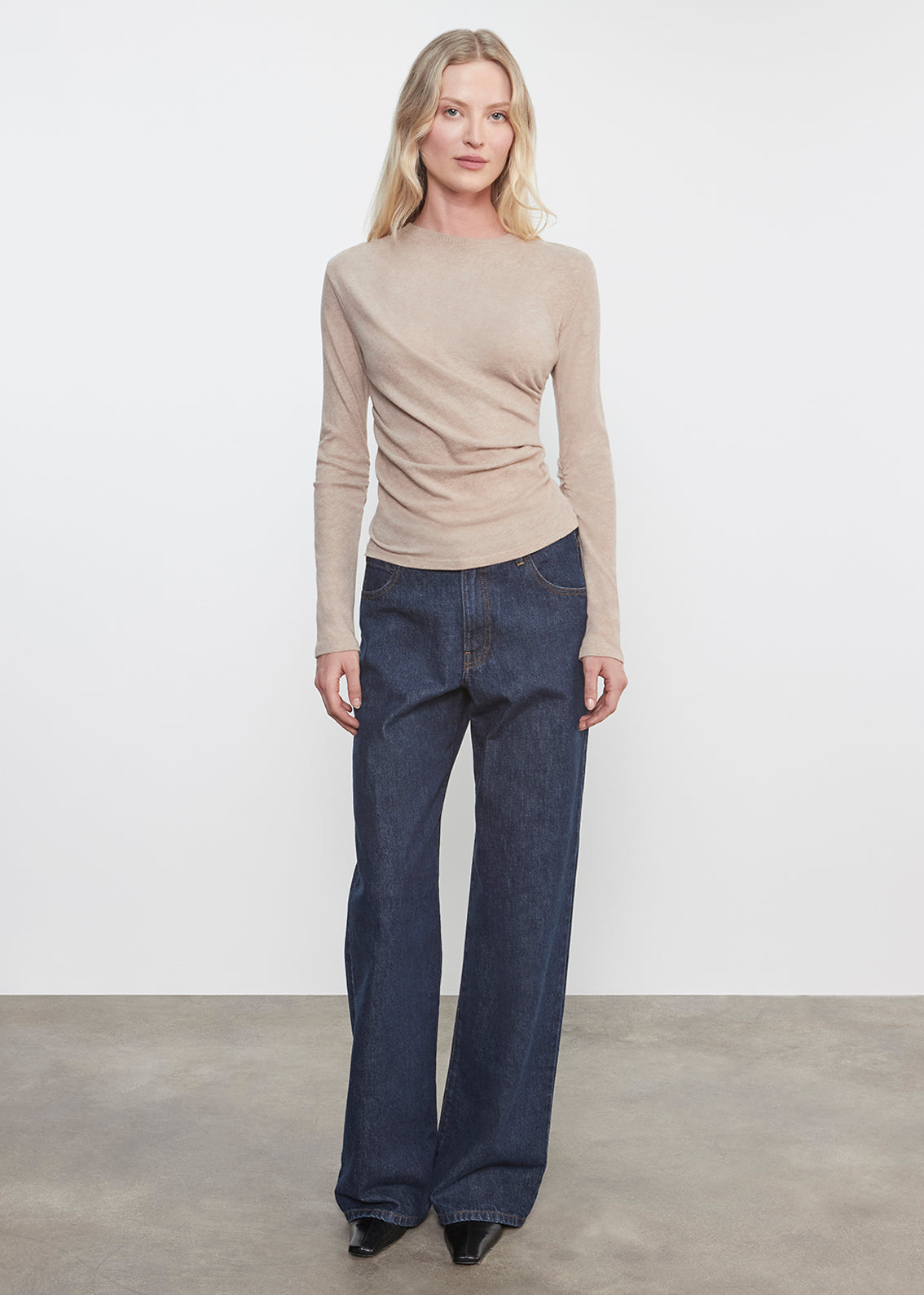 Cashmere Draped L/S Crew | Khaki