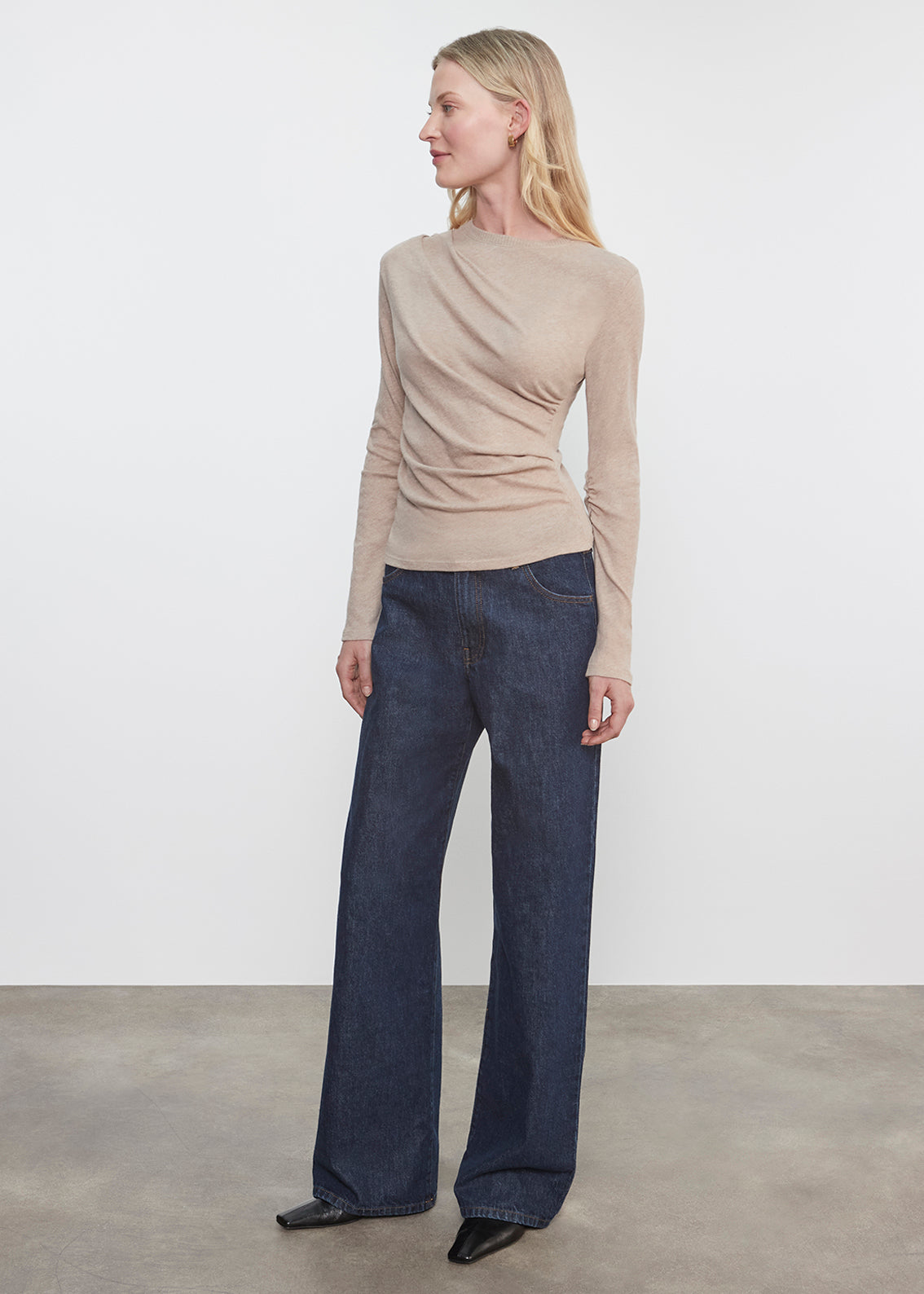 Cashmere Draped L/S Crew | Khaki