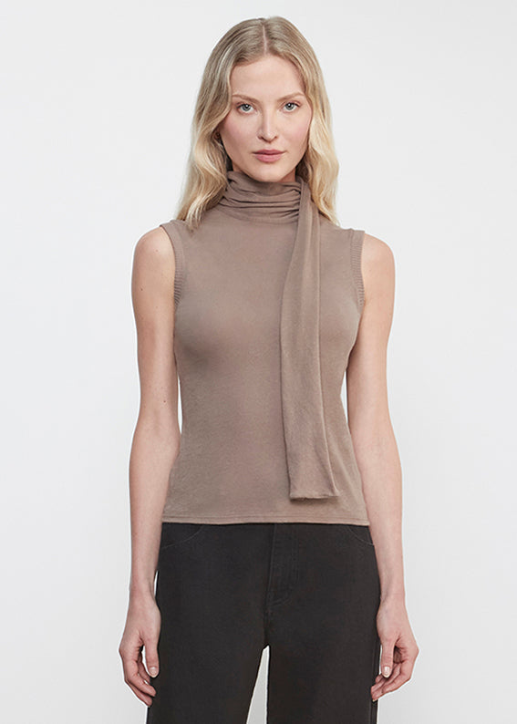 Cashmere Sleeveless Scarf Top | Walnut