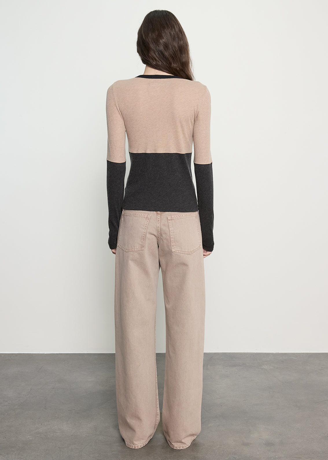 Cashmere Jersey New Classic Block Crew | Khaki/Charcoal