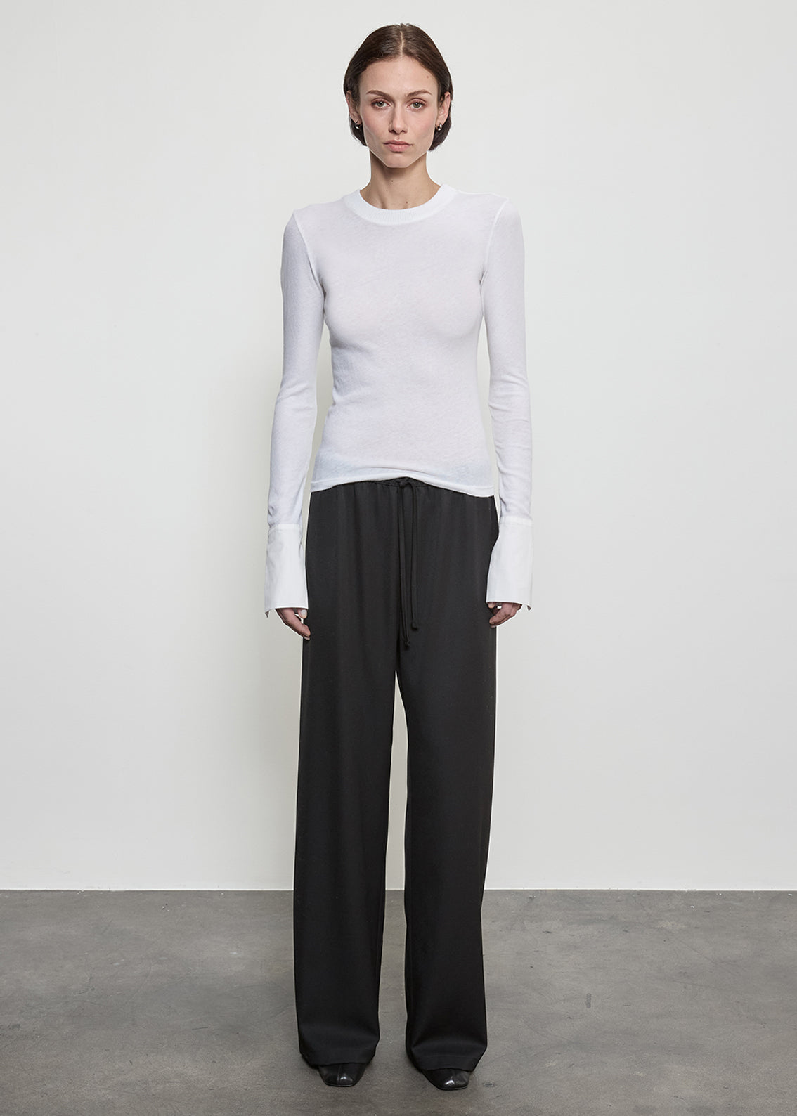Fine Cashmere Jersey Poplin Cuff Crew | White
