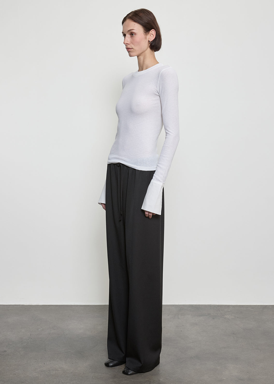 Fine Cashmere Jersey Poplin Cuff Crew | White