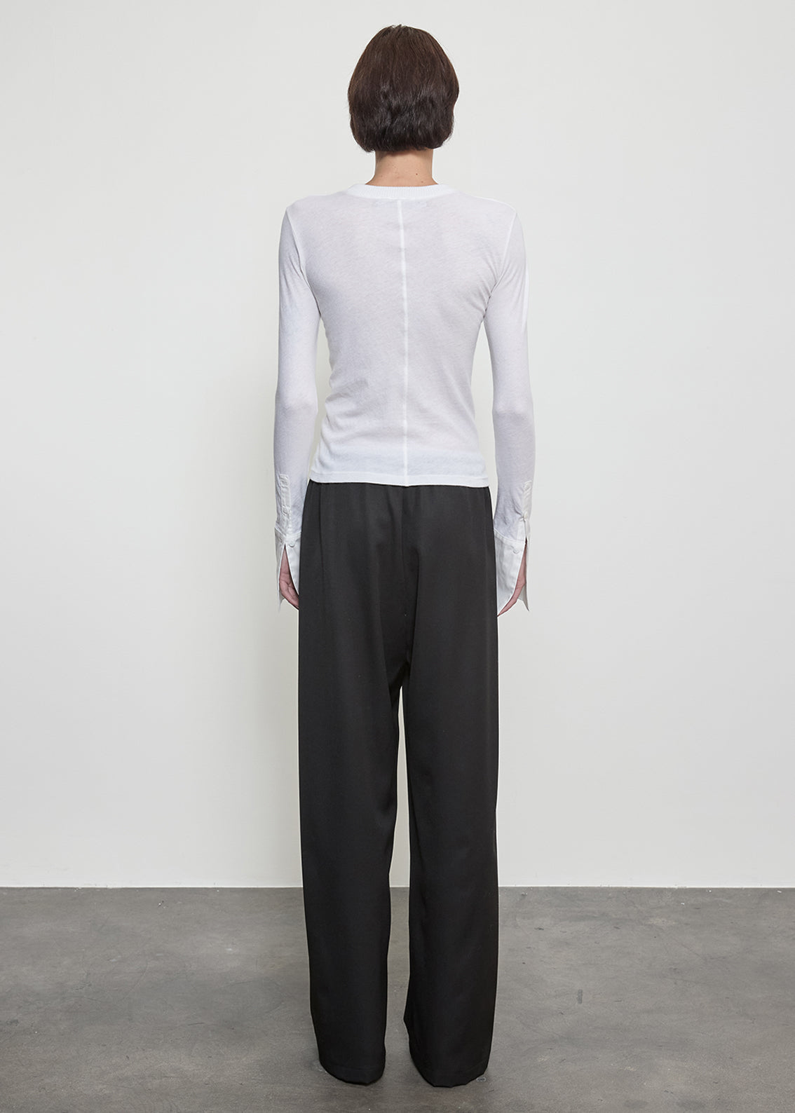 Fine Cashmere Jersey Poplin Cuff Crew | White