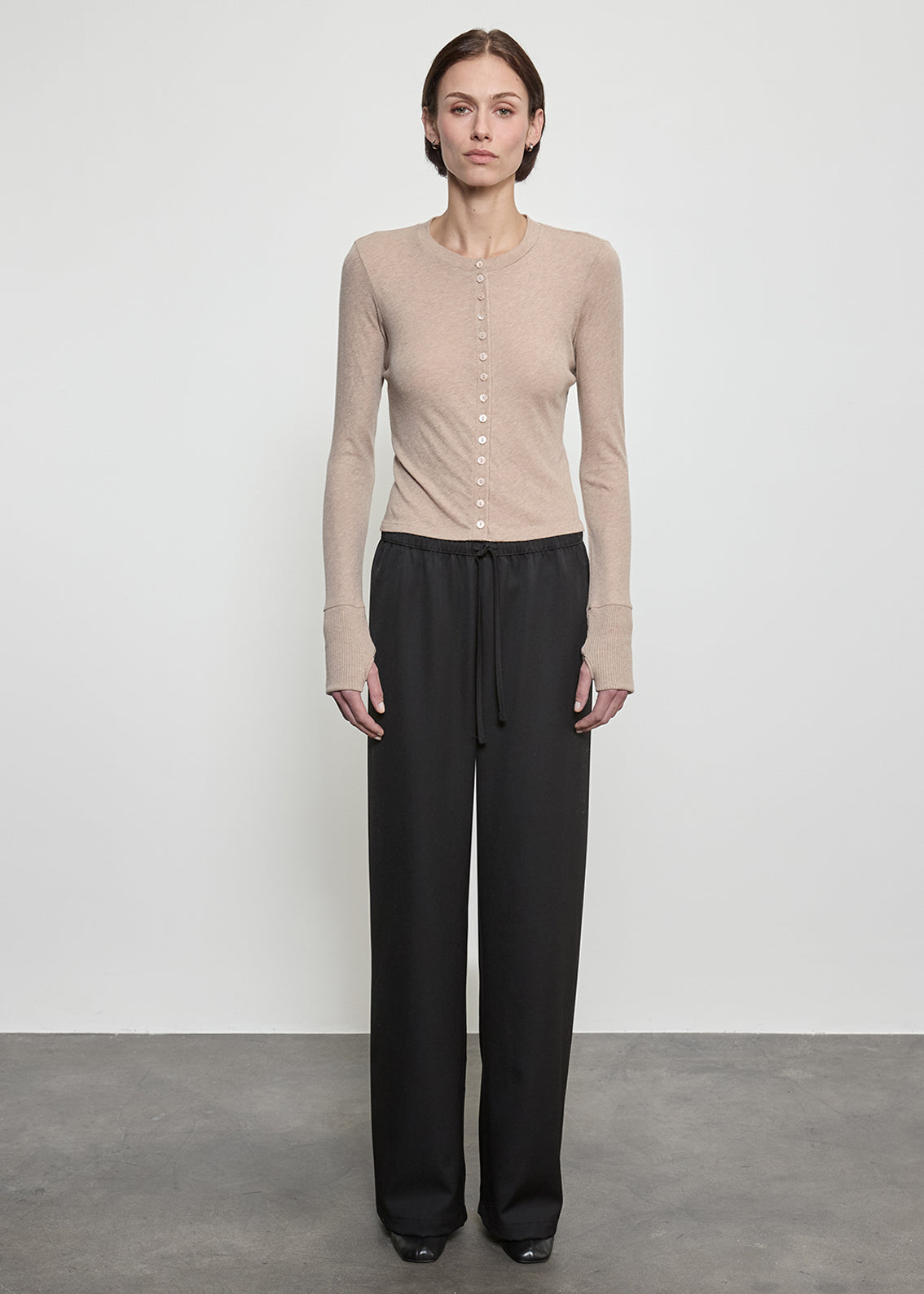 Fine Cashmere Jersey Cardigan | Khaki