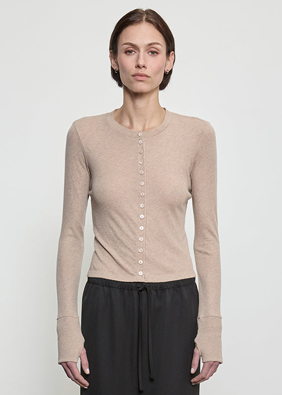 Fine Cashmere Jersey Cardigan | Khaki