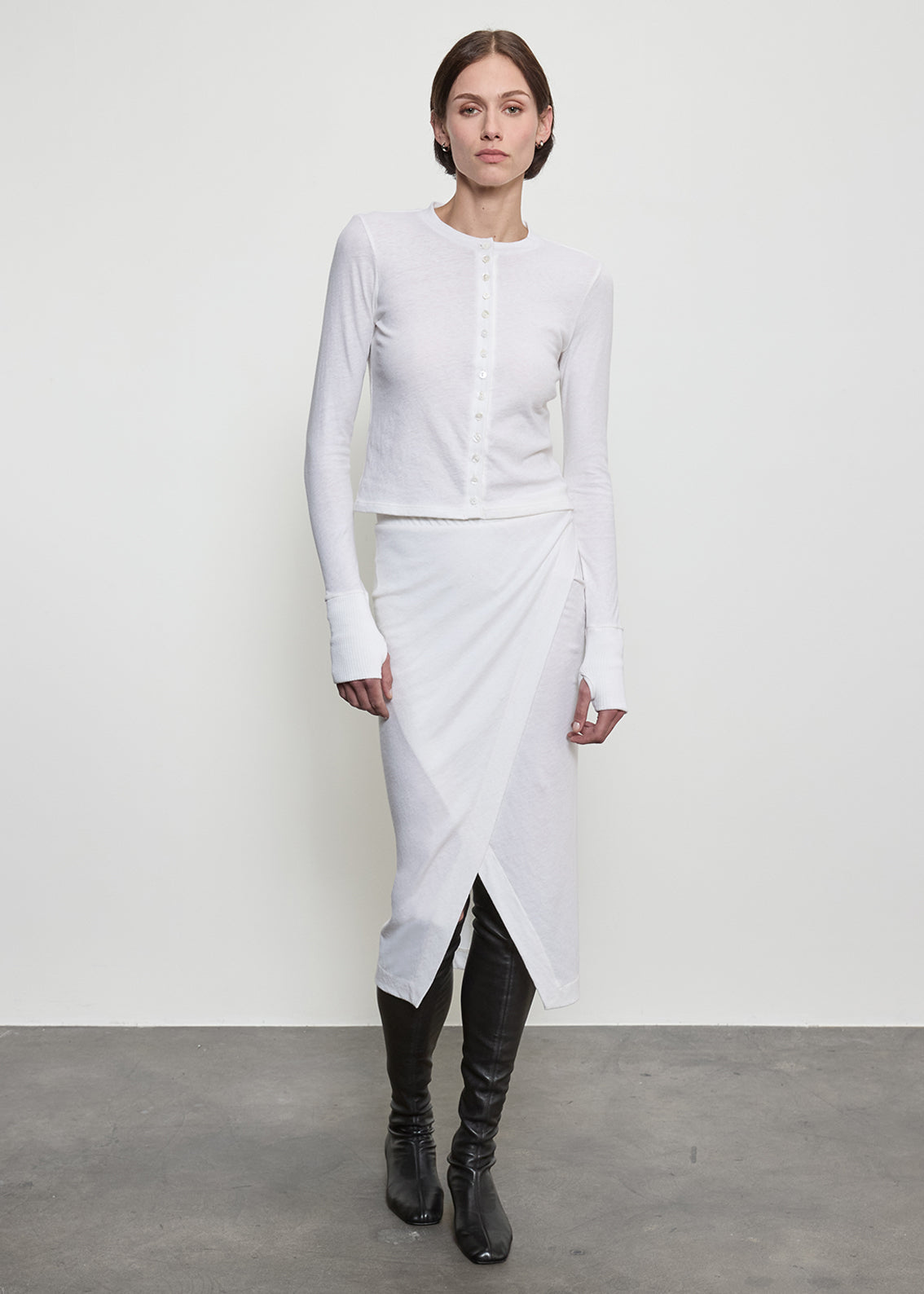 Fine Cashmere Jersey Wrap Skirt | White