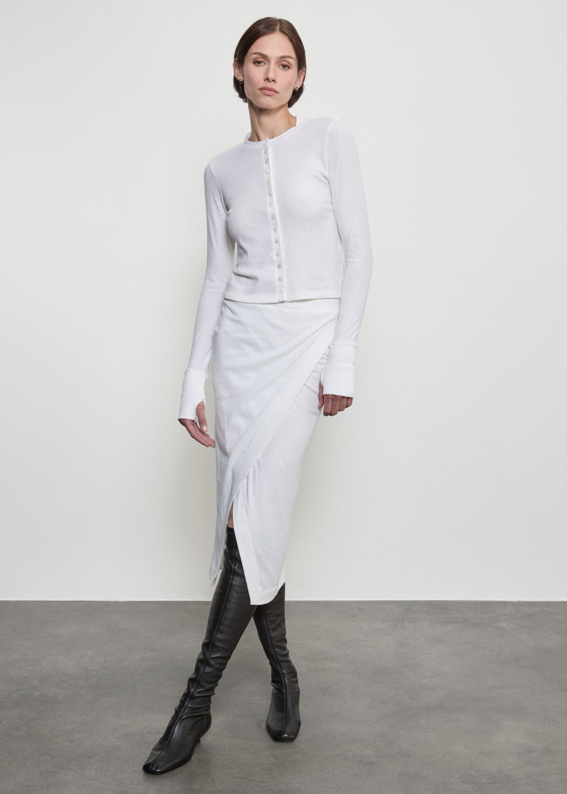 Fine Cashmere Jersey Cardigan | White