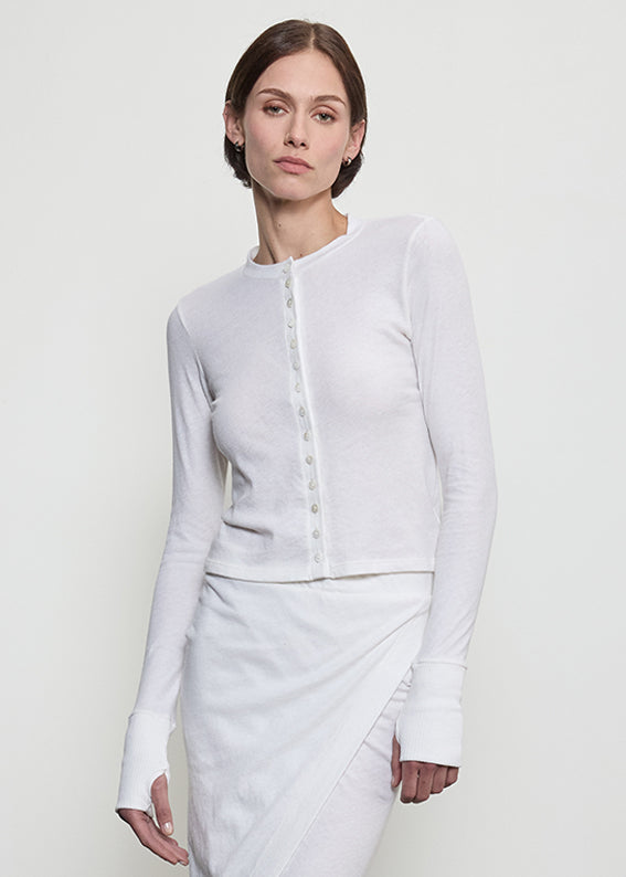 Fine Cashmere Jersey Cardigan | White