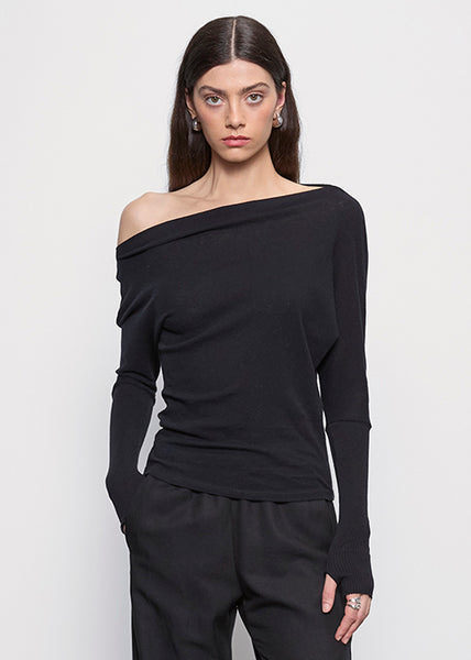 Cashmere Cuffed Off Shoulder L/S | Black – Enza Costa