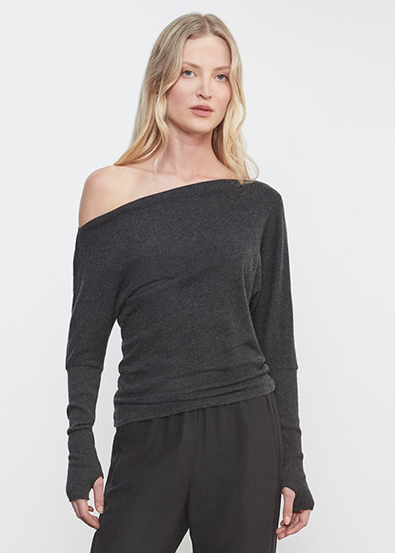 Cashmere Cuffed Off Shoulder L/S | Charcoal