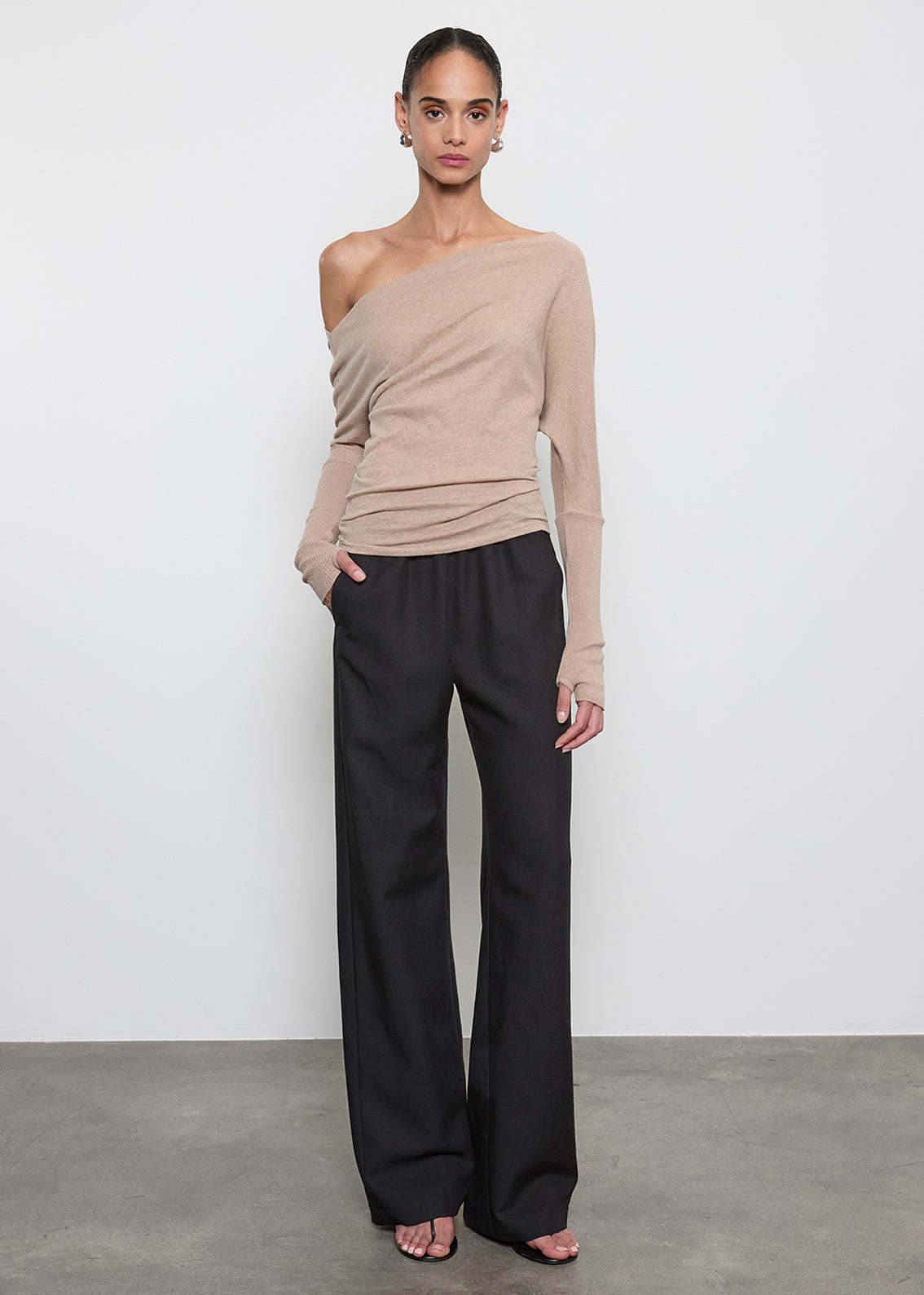 Cashmere Cuffed Off Shoulder L/S | Khaki