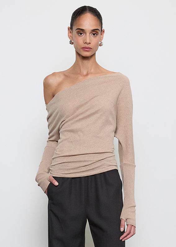Cashmere Cuffed Off Shoulder L/S | Khaki