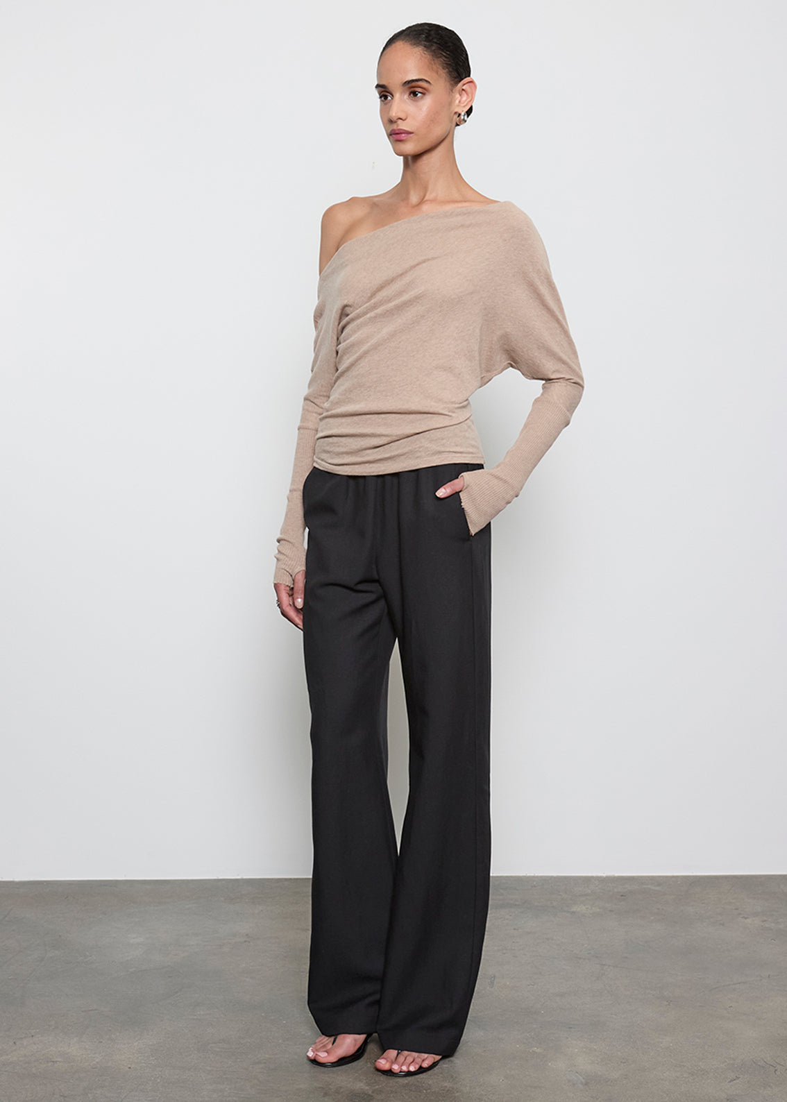 Cashmere Cuffed Off Shoulder L/S | Khaki