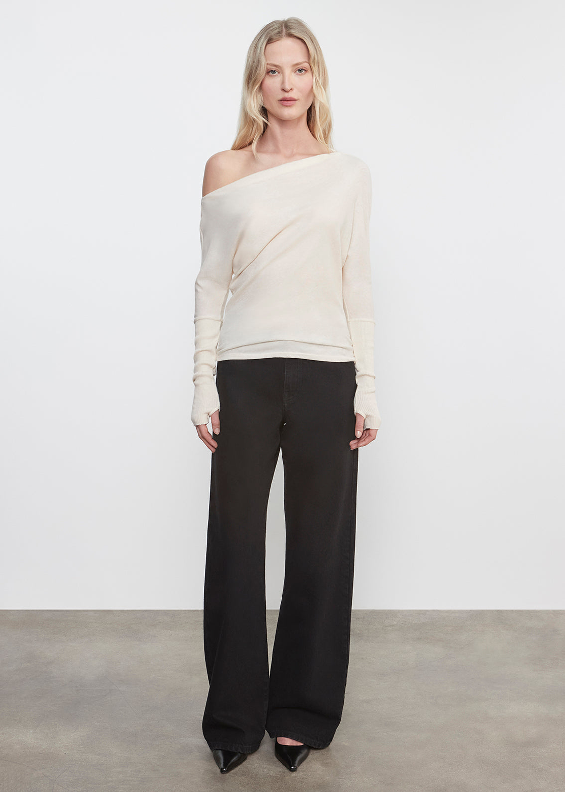 Cashmere Cuffed Off Shoulder L/S | Natural