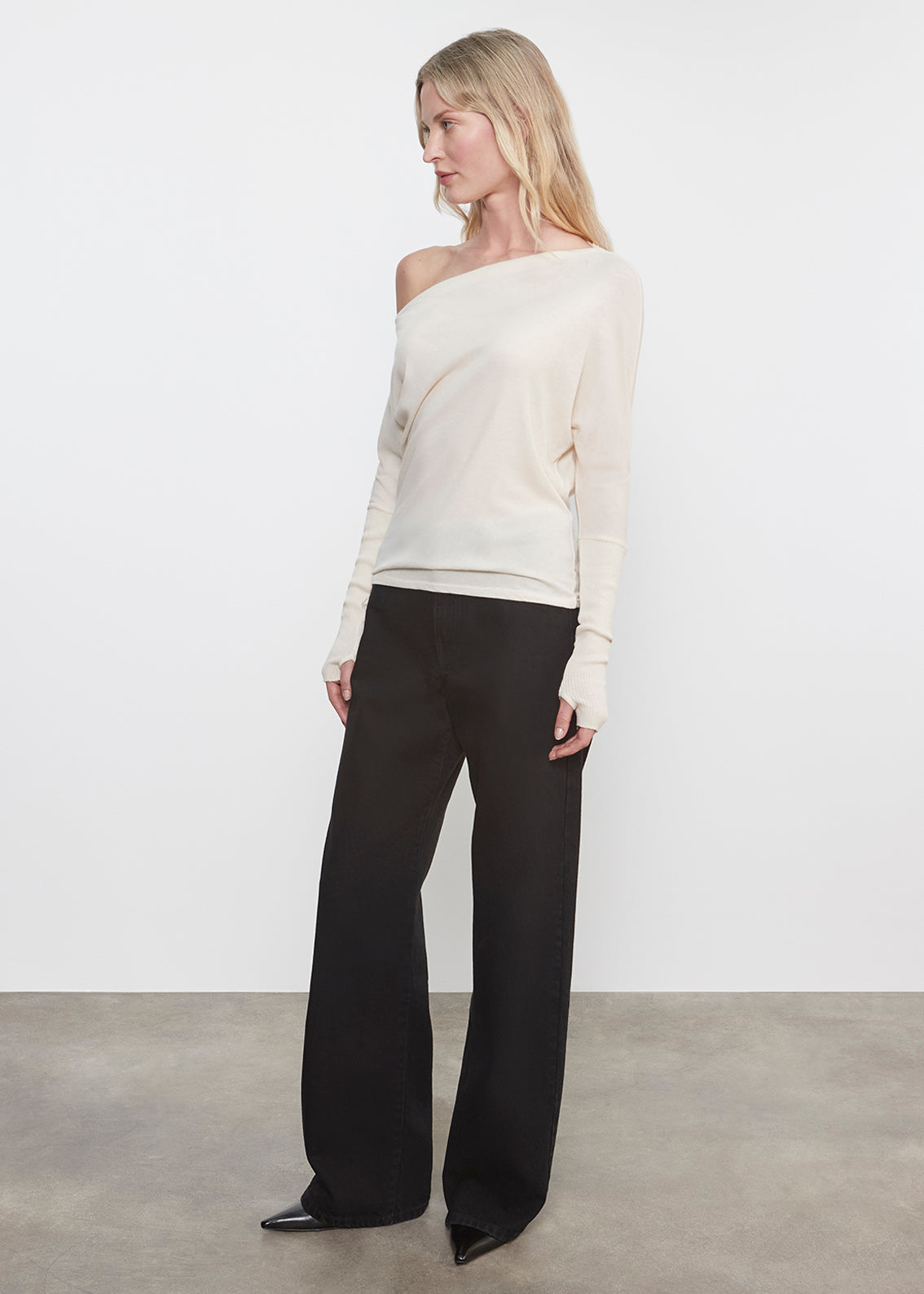 Cashmere Cuffed Off Shoulder L/S | Natural
