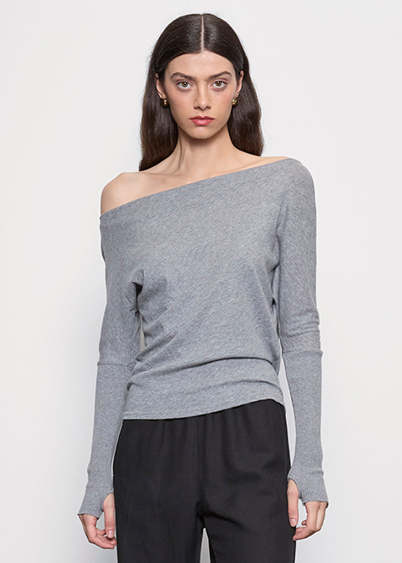 Cashmere Cuffed Off Shoulder L/S | Smoke