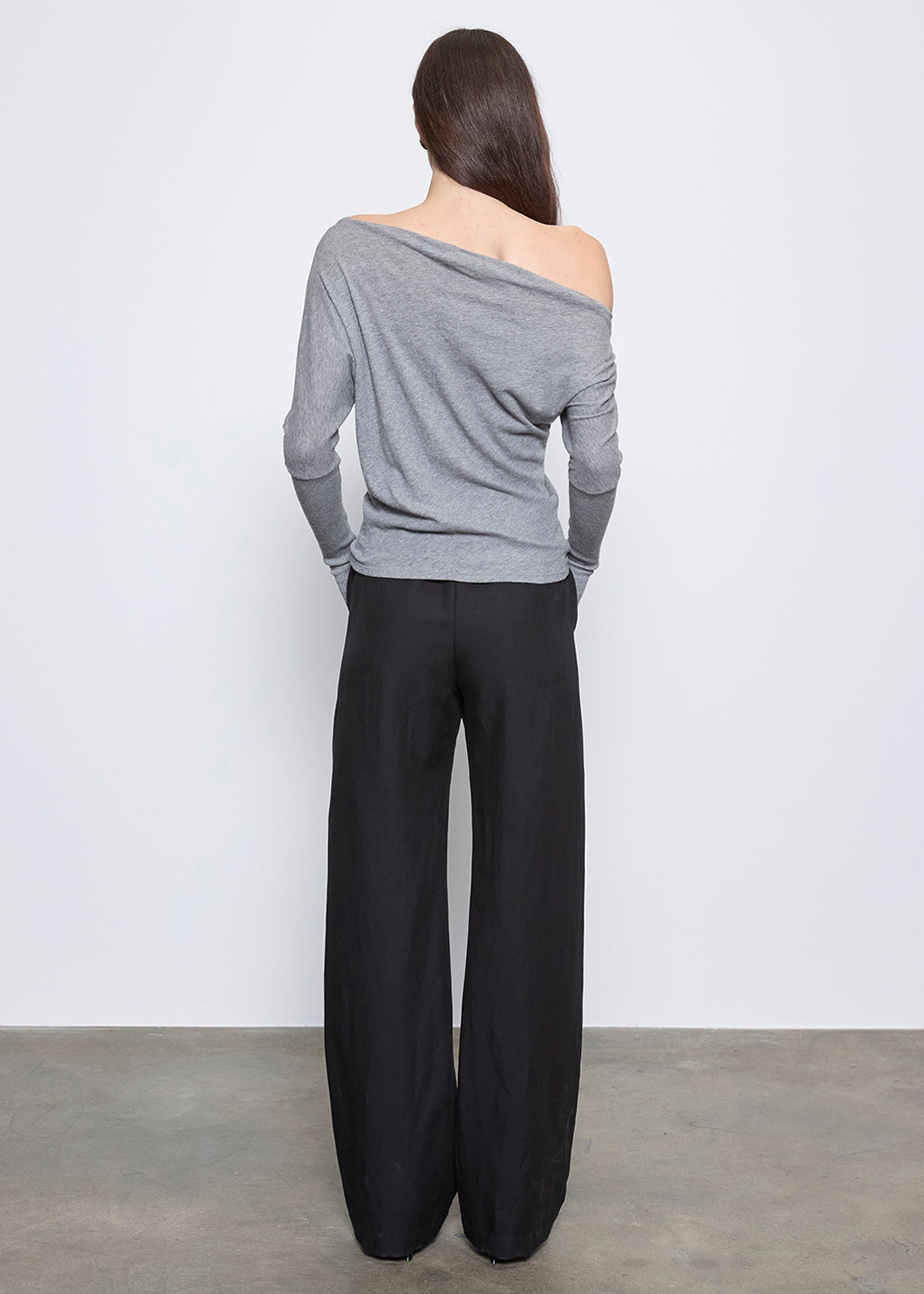 Cashmere Cuffed Off Shoulder L/S | Smoke – Enza Costa