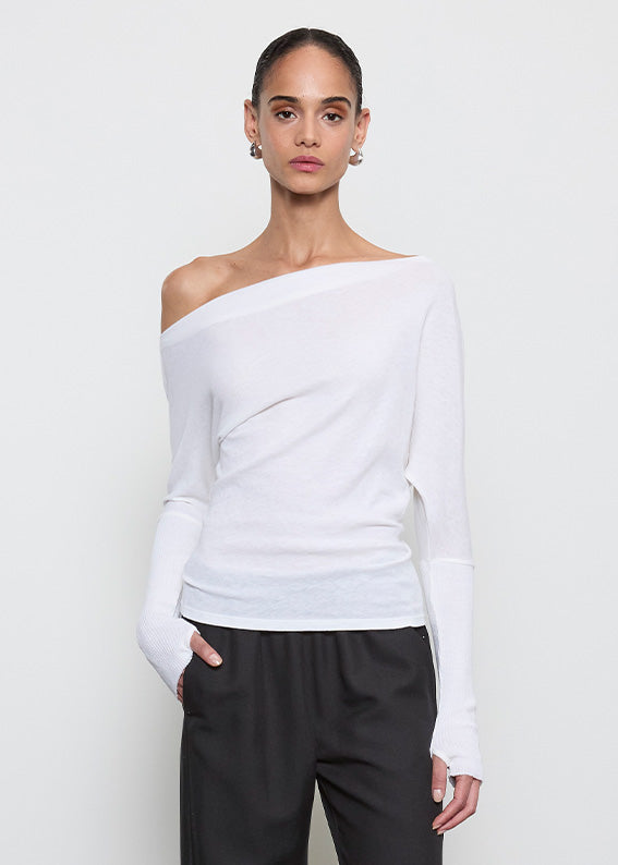 Cashmere Cuffed Off Shoulder L/S | White
