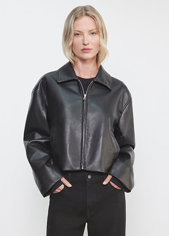 Leather Minimal Jacket | Black