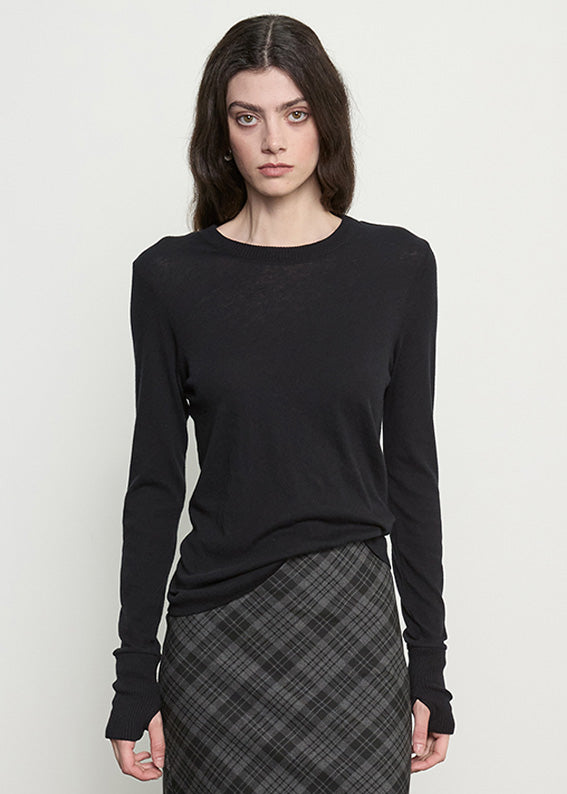 Cashmere Easy Cuffed Crew | Black