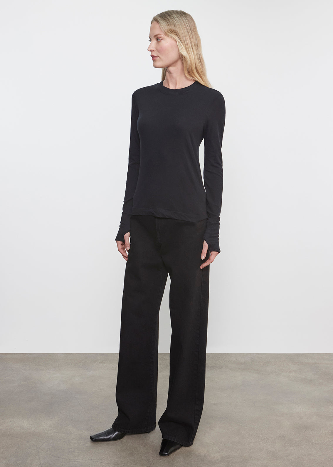 Cashmere Easy Cuffed Crew | Black