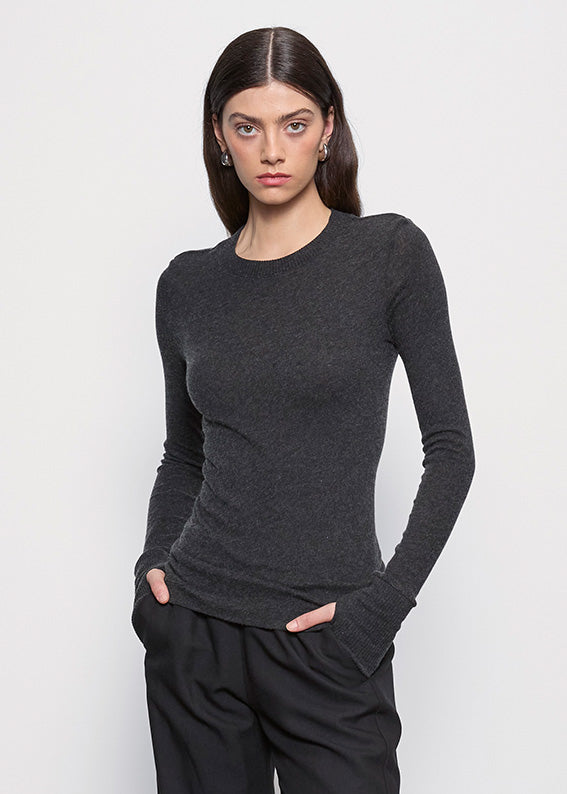 Cashmere Easy Cuffed Crew | Charcoal