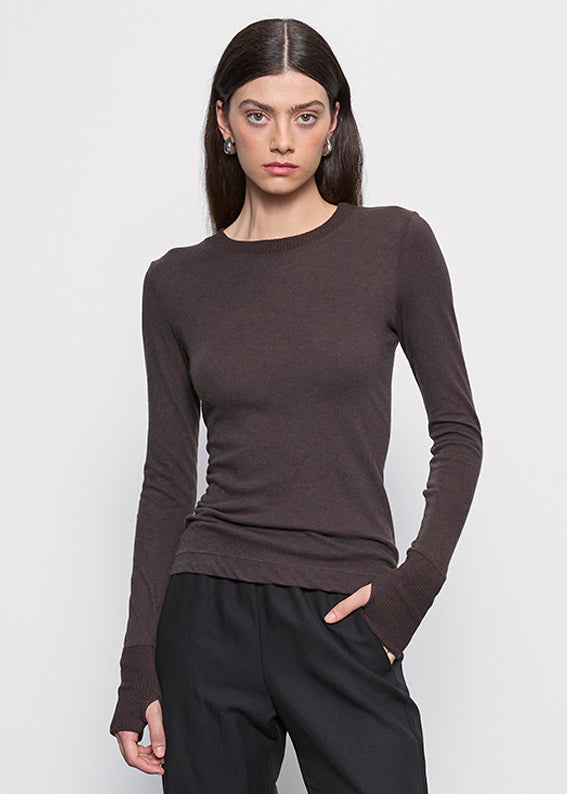 Cashmere Easy Cuffed Crew | Dark Brown