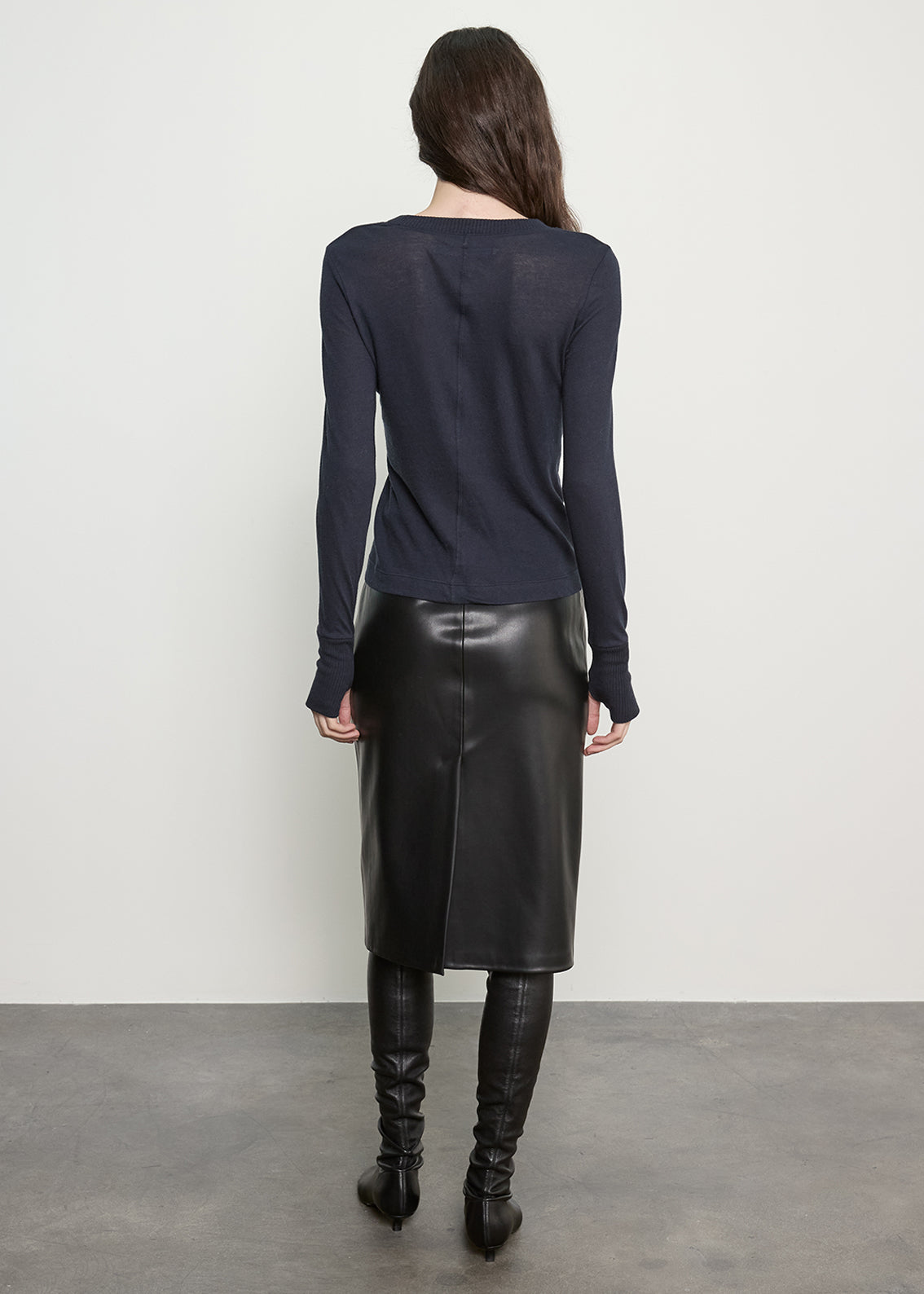 Fine Cashmere Jersey Easy Cuffed Crew | Ink