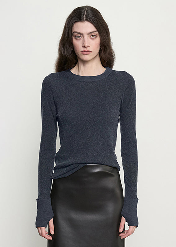 Fine Cashmere Jersey Easy Cuffed Crew | Ink