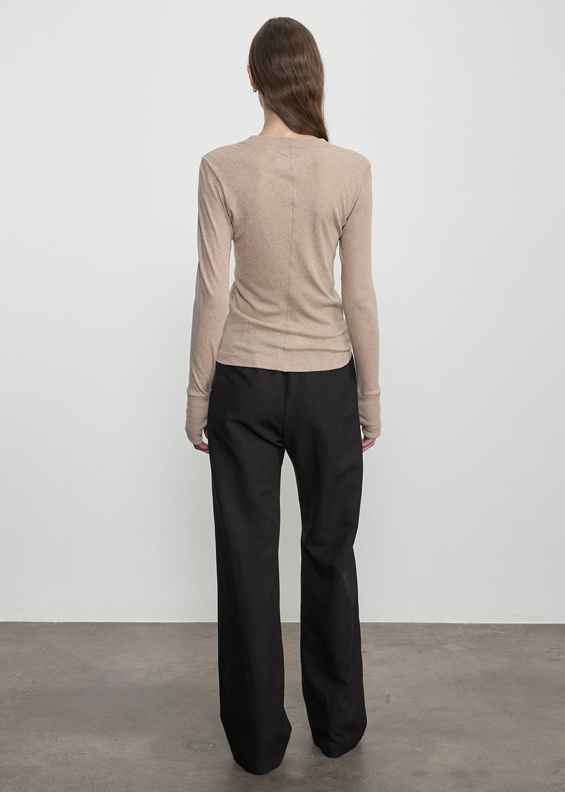 Fine Cashmere Jersey Easy Cuffed Crew | Khaki