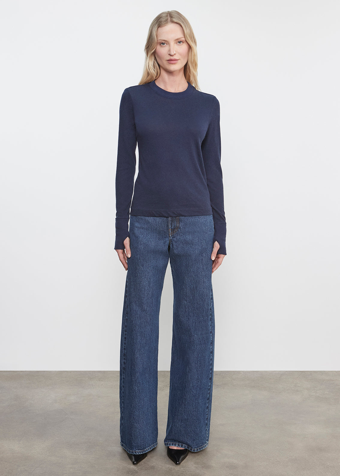 Cashmere Easy Cuffed Crew | Midnight Blue