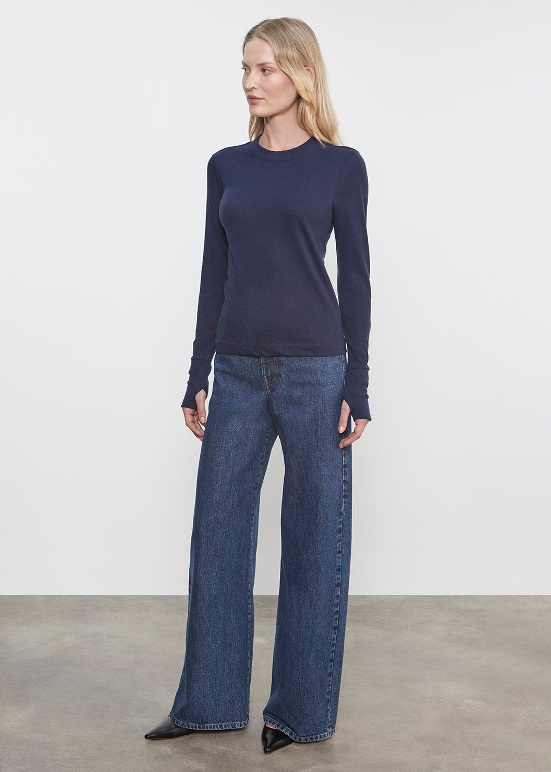 Cashmere Easy Cuffed Crew | Midnight Blue