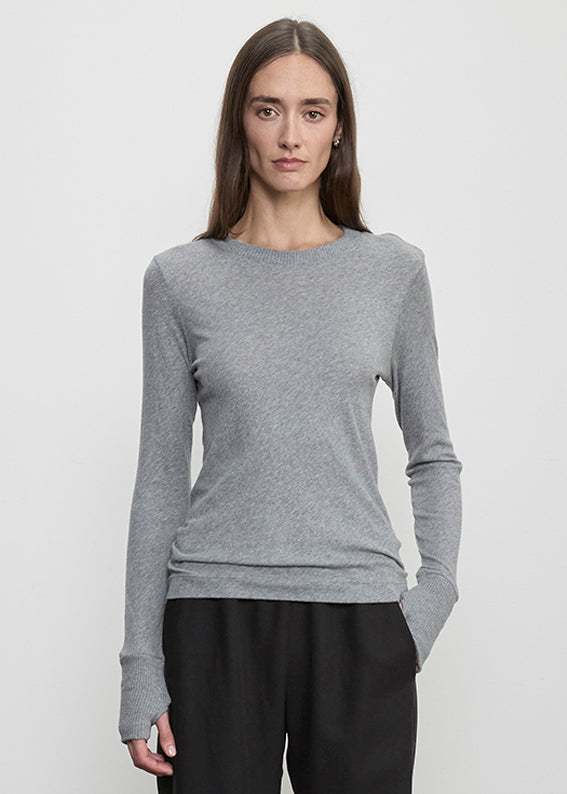 Fine Cashmere Jersey Easy Cuffed Crew | Smoke