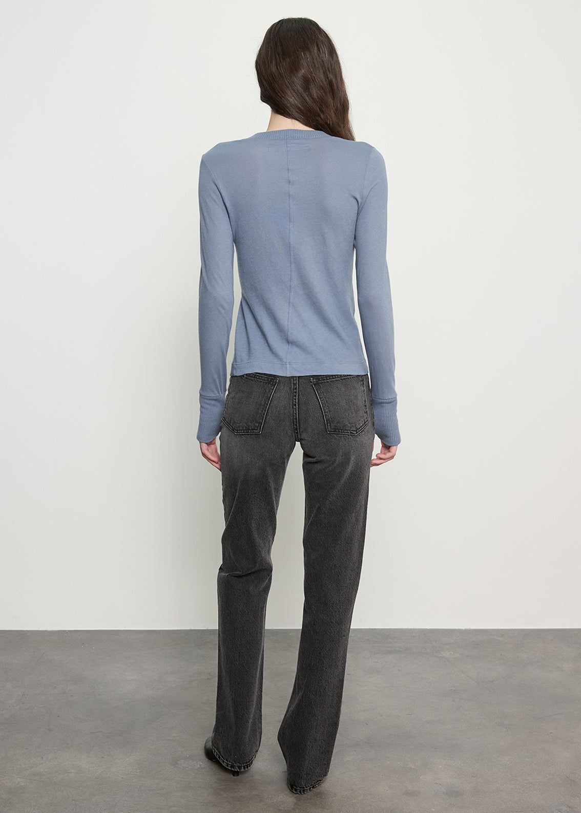 Fine Cashmere Jersey Easy Cuffed Crew | Steel Blue