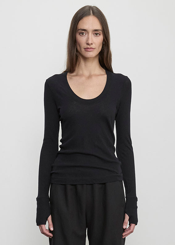 Fine Cashmere Jersey Easy Cuffed U | Black