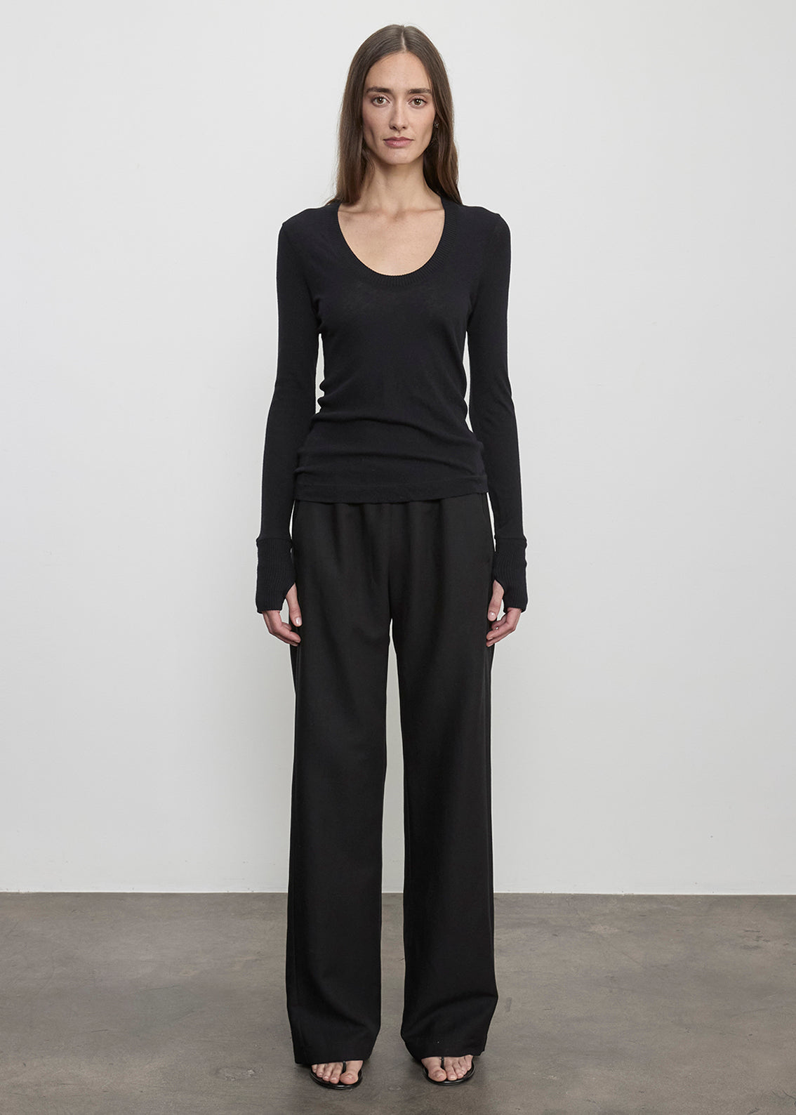 Fine Cashmere Jersey Easy Cuffed U | Black